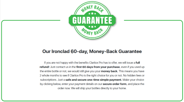 Claritox-Pro money back gurantee