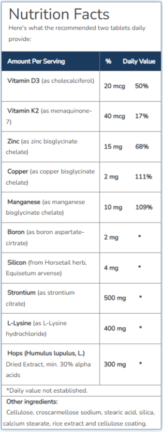 Ultimate Bone Support Supplement Facts