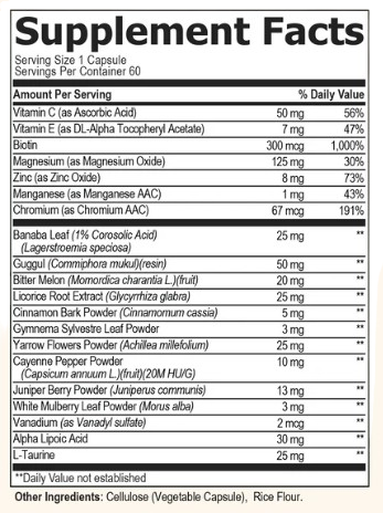 glucose shield supplement facts